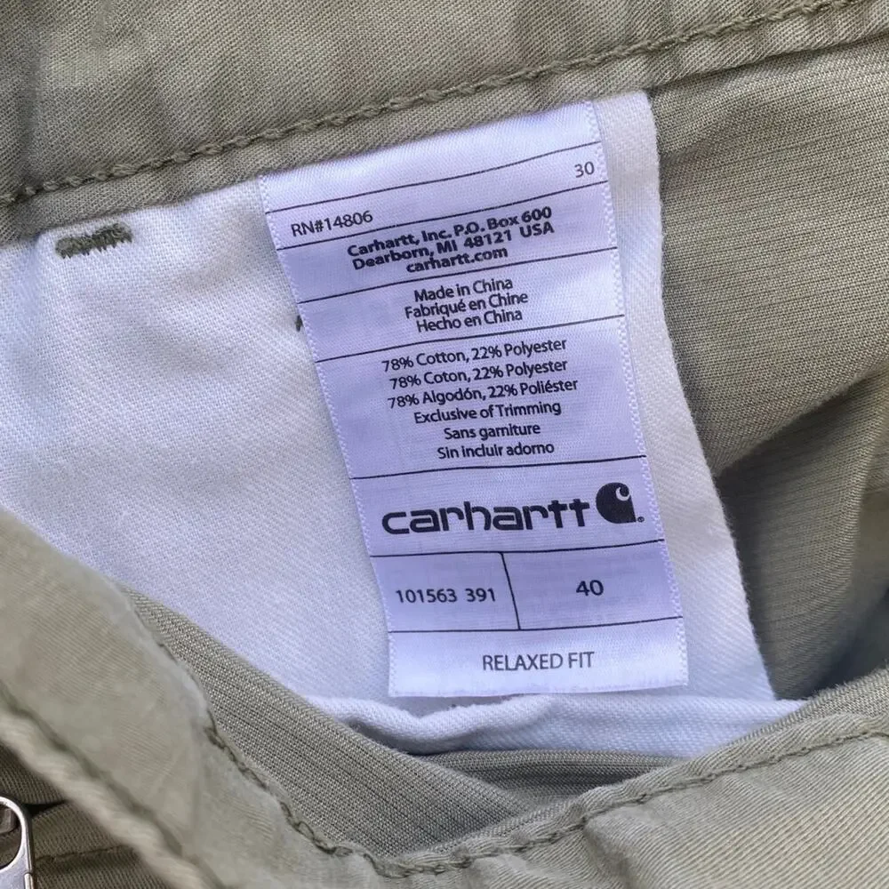 Carhartt Khaki Green Mens Size 40 Zip Pockets Button Closure Casual Shorts